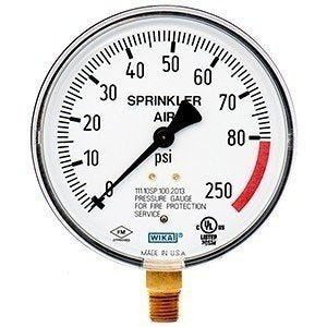 Wika 4233779 4" 111.10SP 80 PSI RTRD 250 PSI/AIR Sprinkler Fire Protection Gauge Black Polycarbonate