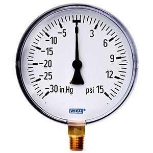 Wika 4255918 4" 111.10 -30 INHG/15 PSI Bourdon Tube Pressure Gauge Dry ABS Case