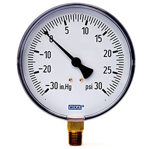 Wika 4255926 4" 111.10 -30 INHG/30 PSI Bourdon Tube Pressure Gauge Dry ABS Case