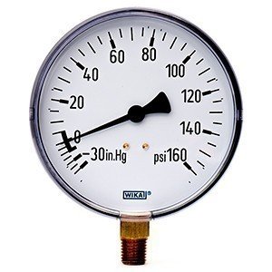 Wika 4255951 4" 111.10 -30 INHG/160 PSI Bourdon Tube Pressure Gauge Dry ABS Case