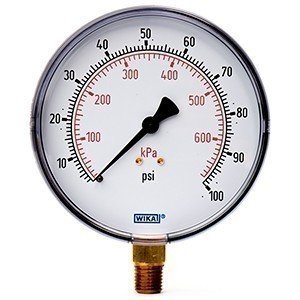 Wika 9768092 4" 111.10 100 PSI/KPA Bourdon Tube Pressure Gauge Dry ABS Case