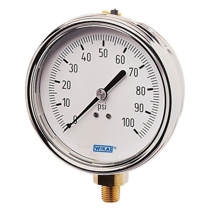 Wika 4212053 4" 212.54 100 PSI Bourdon Tube Gauge Bayonet Ring Dry Stainless Steel Case