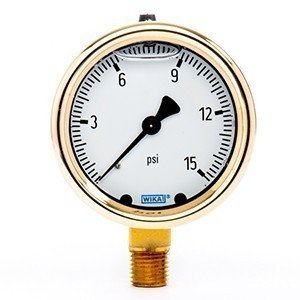 Wika 9310673 2.5" 213.40 15 PSI Bourdon Tube Gauge Forged Brass Filled Brass Case