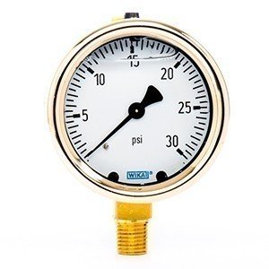 Wika 9310681 2.5" 213.40 30 PSI Bourdon Tube Gauge Forged Brass Filled Brass Case