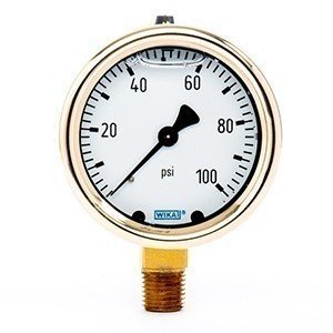 Wika 9310703 2.5" 213.40 100 PSI Bourdon Tube Gauge Forged Brass Filled Brass Case