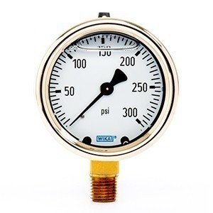 Wika 9310738 2.5" 213.40 300 PSI Bourdon Tube Gauge Forged Brass Filled Brass Case