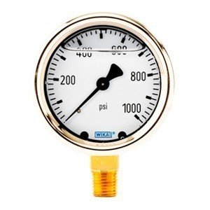 Wika 9310770 2.5" 213.40 1000 PSI Bourdon Tube Gauge Forged Brass Filled Brass Case