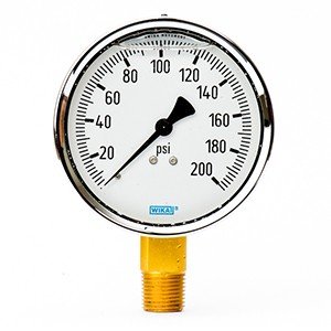 Wika 9314172 4" 213.40 200 PSI Bourdon Tube Gauge Forged Brass Filled Brass Case