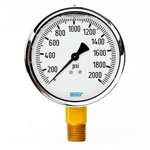 Wika 9314245 4" 213.40 2000 PSI Bourdon Tube Gauge Forged Brass Filled Brass Case