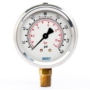 Wika 9692024 2.5" 213.53 160 PSI/BAR Bourdon Tube Gauge Crimped Ring Filled Stainless Steel Case