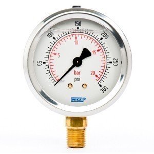 Wika 9692040 2.5" 213.53 300 PSI/BAR Bourdon Tube Gauge Crimped Ring Filled Stainless Steel Case