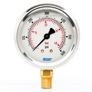 Wika 9692066 2.5" 213.53 600 PSI/BAR Bourdon Tube Gauge Crimped Ring Filled Stainless Steel Case