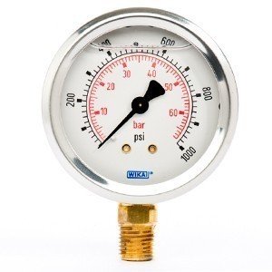 Wika 9692075 2.5" 213.53 1000 PSI/BAR Bourdon Tube Gauge Crimped Ring Filled Stainless Steel Case
