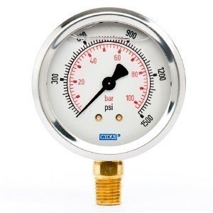 Wika 9692083 2.5" 213.53 1500 PSI/BAR Bourdon Tube Gauge Crimped Ring Filled Stainless Steel Case