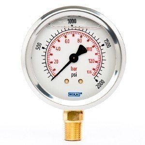 Wika 9692091 2.5" 213.53 2000 PSI/BAR Bourdon Tube Gauge Crimped Ring Filled Stainless Steel Case