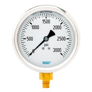 Wika 9699215 4" 213.53 3000 PSI Bourdon Tube Gauge Crimped Ring Filled Stainless Steel Case