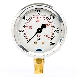Wika 9748207 2.5" 213.53 6000 PSI/BAR Bourdon Tube Gauge Crimped Ring Filled Stainless Steel Case