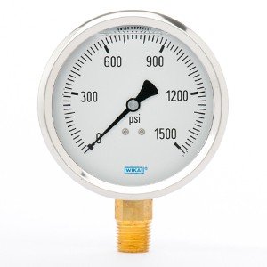 Wika 9766885 4" 213.53 1500 PSI Bourdon Tube Gauge Crimped Ring Filled Stainless Steel Case