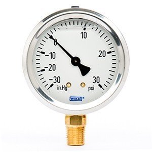 Wika 9767010 2.5" 213.53 30 INHG/30 PSI VAC Bourdon Tube Gauge Crimped Ring Filled Stainless Steel Case