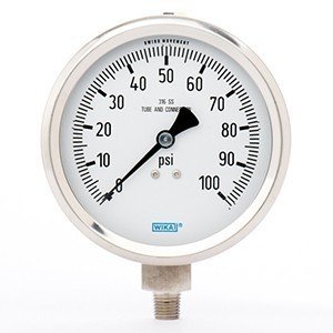 Wika 9767452 4" 232.53 100 PSI Bourdon Tube Gauge Crimped Ring Dry Stainless Steel Case