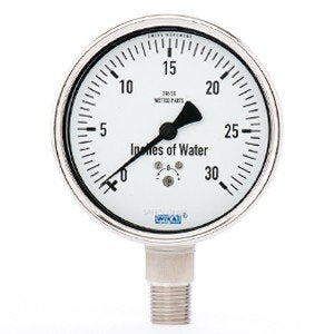 Wika 9804315 4" 632.50 30 INH2O Low Pressure Capsule Gauge Dry Stainless Steel Case