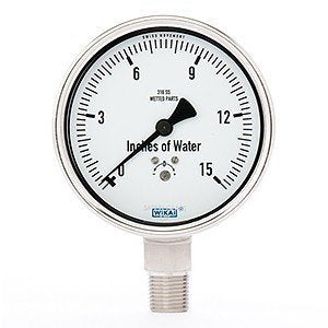 Wika 9804323 4" 632.50 15 INH2O Low Pressure Capsule Gauge Dry Stainless Steel Case