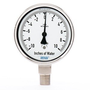 Wika 9804447 4" 632.50 10-0-10 INH2O Low Pressure Capsule Gauge Dry Stainless Steel Case