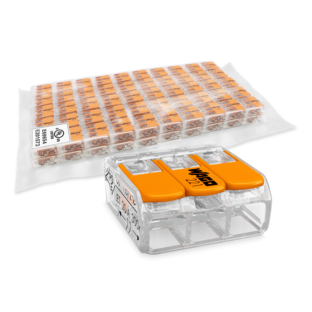Wago 221-413 (500 Pk) Compact Splicing Connector 3-Conductor Terminal Block